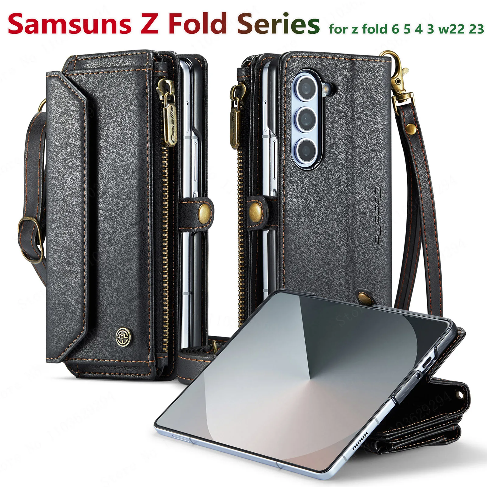 CaseMe Leather Mobile Phone Case,Card Holder,Crossbody,Protective Cover,Suitable for Samsung Galaxy Z Fold 6,5,4,3,W22,W23