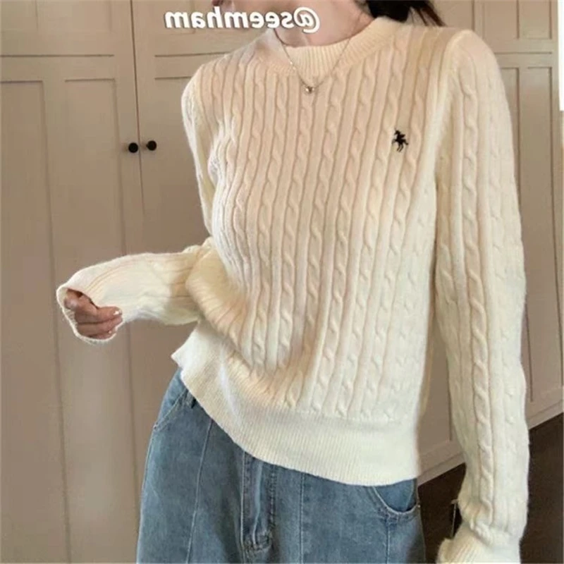 Knitted Sweater Women's  Autumn And Winter Embroidery Fried Dough Twists Sweater  Long Sleeved Sweater
