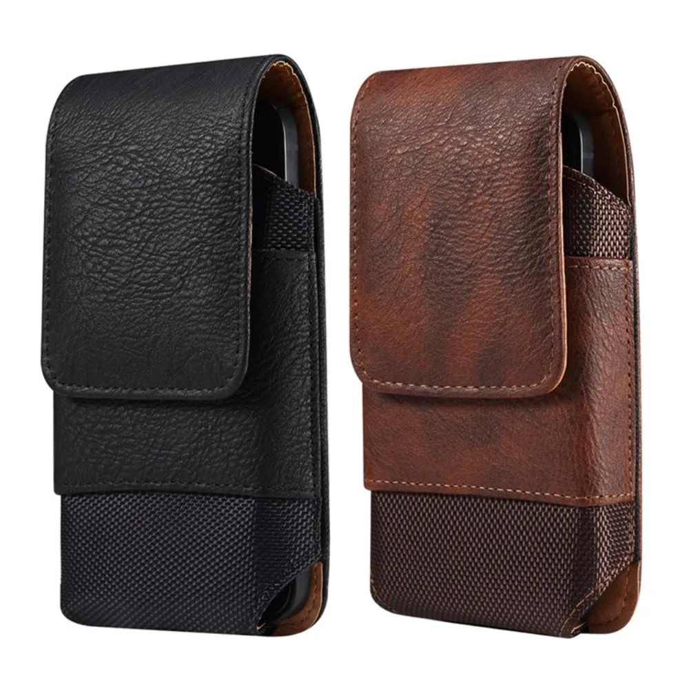 PU leather Oxford cloth splice flip phone bag wear belt Fanny pack vertical magnetic buckle multi-functional Fanny pack
