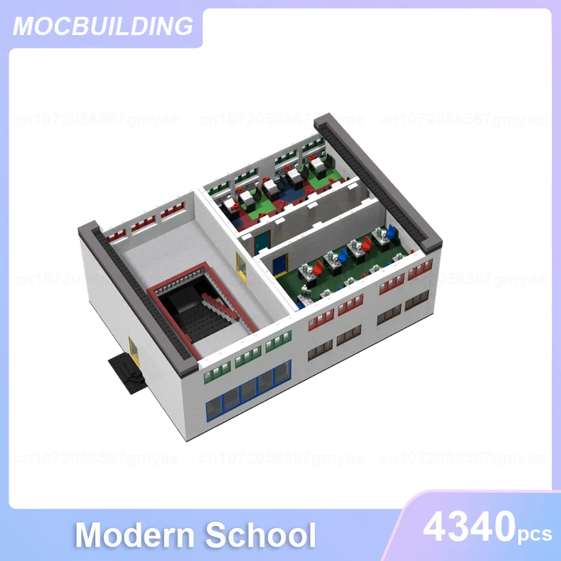 Moderne Schule モダンスクールモデル MOC ビルディングブロック DIY 組み立てレンガ建築ディスプレイコレクションおもちゃギフト 4340 個