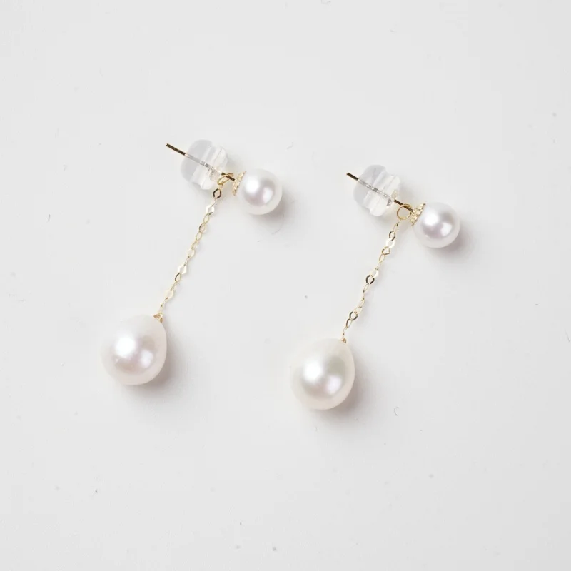 NYMPH Fine Jewelry DIY Accessories For Earrings Real 18K Yellow Gold Natural Freshwater pearls Au750 For Earrings diy010 4