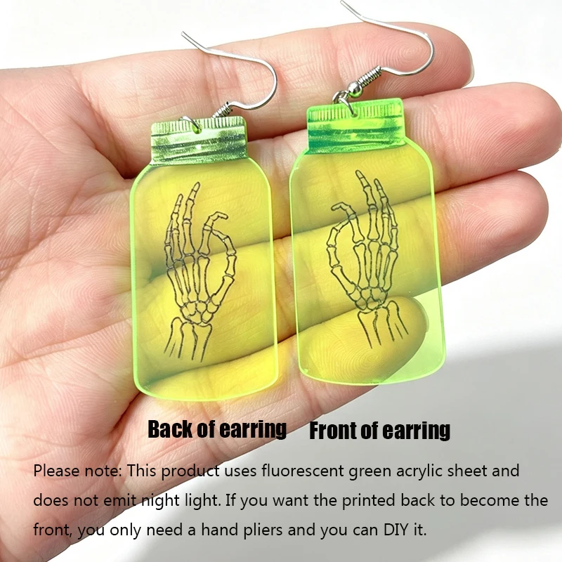 Halloween Green Fluorescent Bottle Ghost Pumpkin Earrings Strange Black Cat Book Gesture Scorpion Earrings Halloween Decoration