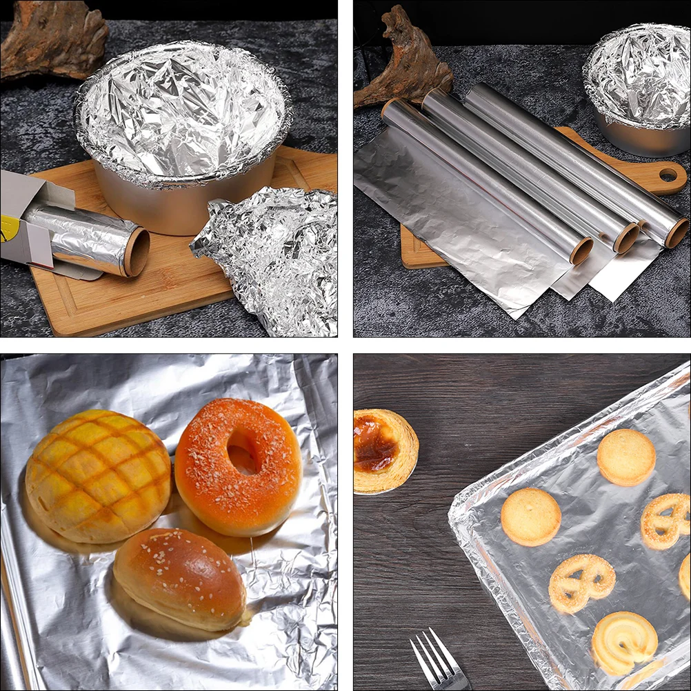 4 Rolls Aluminum Foil High Temperature Resistant Paper Wraps for Delis Tin Food Trucks Pie Restaurants