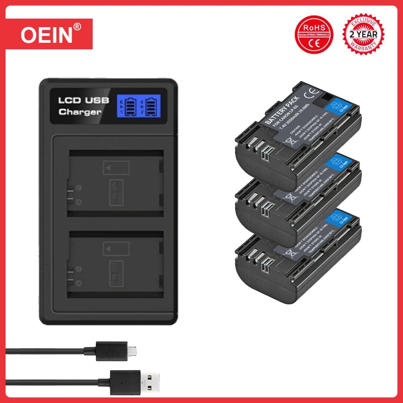 2650mAh LP E6 LPE6 LP-E6 E6N Batterij + LED Dual Charger Voor Canon EOS 5DS R 5D Mark II 5D Mark III 6D 7D 70D 80D Camera