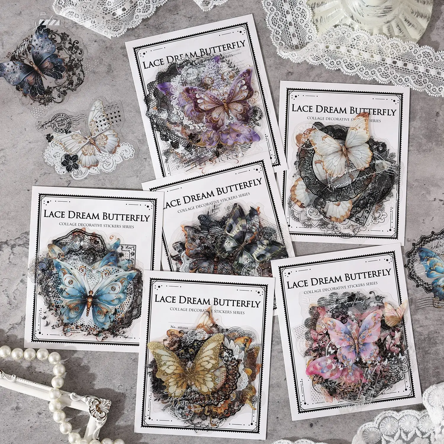 20pcs/lot Kawaii Stationery Stickers Lace Dream Butterfly DIY Junk Journal Paper Planner Decorative stickers