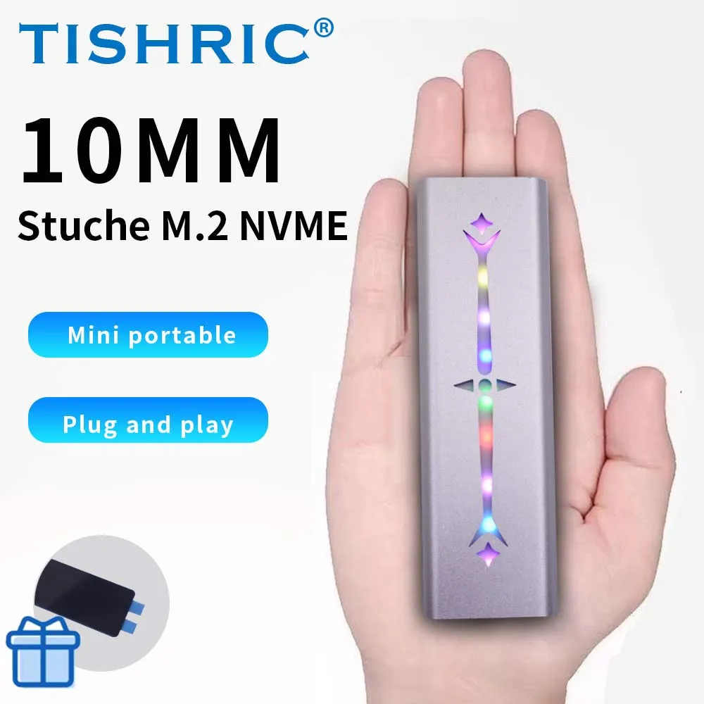 

TISHRIC M.2 NVME External HDD Case RGB Hard Drive Box USB 3.0 2.5 Inch Mobile HDD Enclosure Support for Laptop PC Win/Mac/LIUX