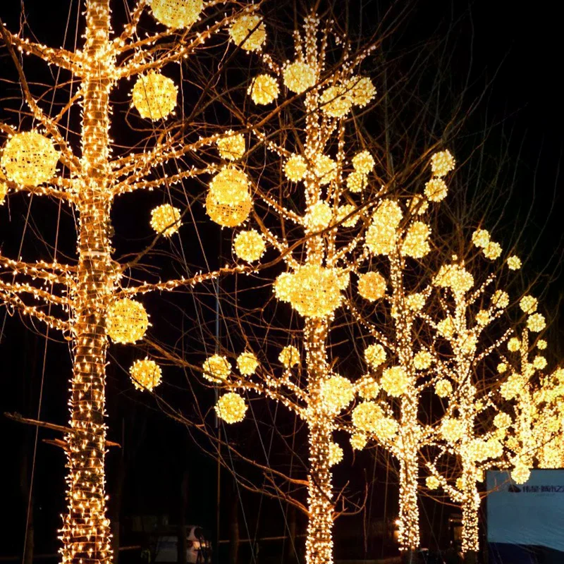 New Year 20CM Hanging Light LED Light Multiple Colors Rattan Ball Fairy Light String Waterproof Garden Holiday Gift