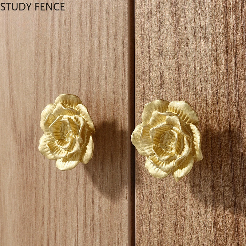 2pcs Camellia Metal Handle Room Wardrobe Handle Cabinet Flower Handle Furniture Hardware Accessories  Kitchen Handles