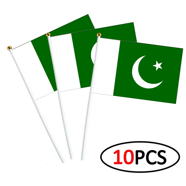 

10/50/100Pcs Pakistani Hand Held Flags with Pole 14*21cm Polyester Flag of Pakistan Asian Country Flags National flag wholesale