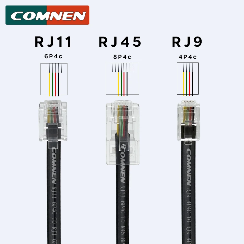 

COMNEN RJ9 -RJ9/RJ11-RJ45 Telephone Data Cable 4P4C 6P4C 8P4C Male to Male Modular Data Cord Handset Voice Extension Data Cable