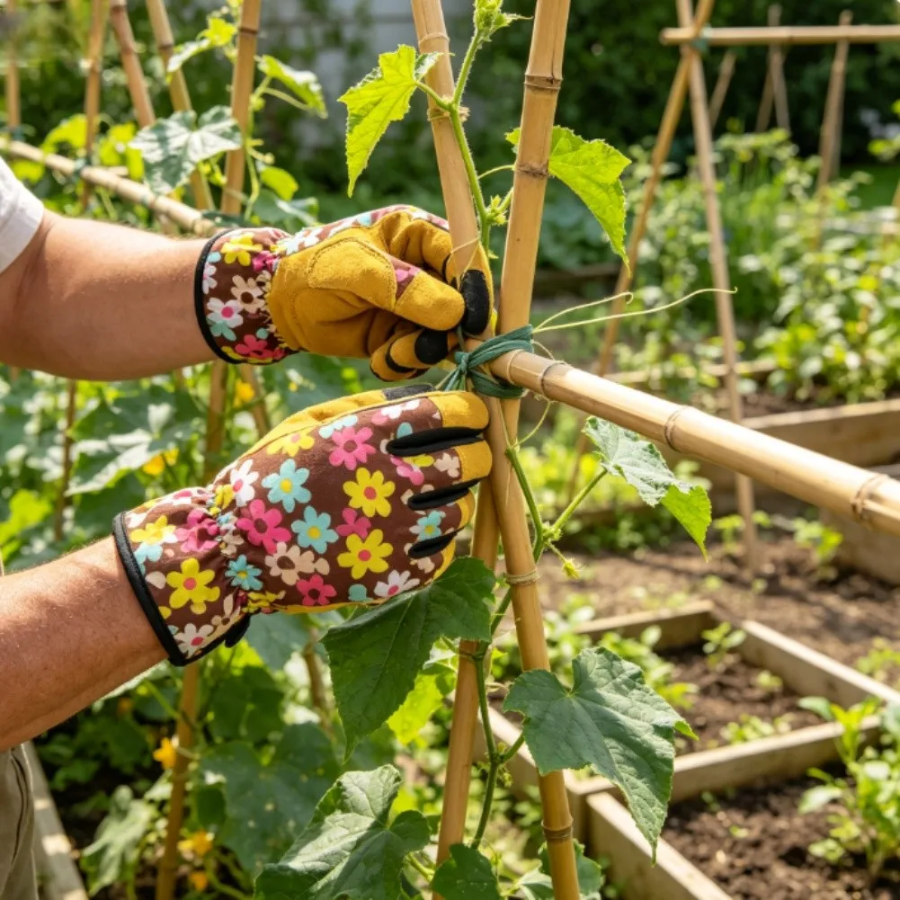 For Safe Pruning Fingerless Gardening Gloves Protective Gloves For Pruning Reinforced Palm Gloves Elastic Cuff Fit