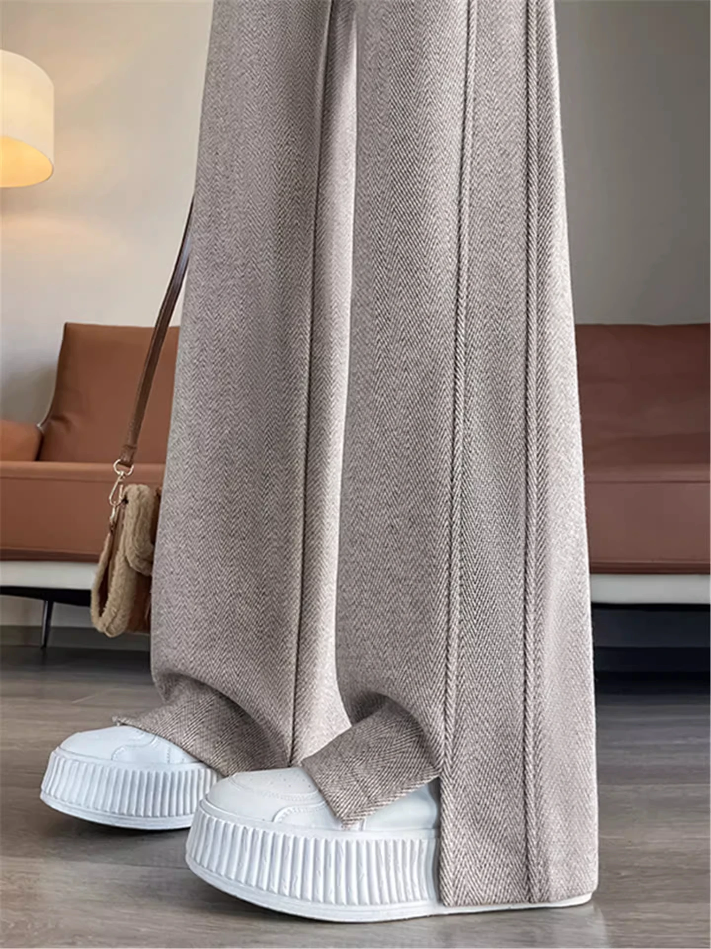 

Thiened Fce High Waist Wide Leg Pants Casual Spring Autumn Winter Women's Clothing Straight Cut Trousers Casual Pants