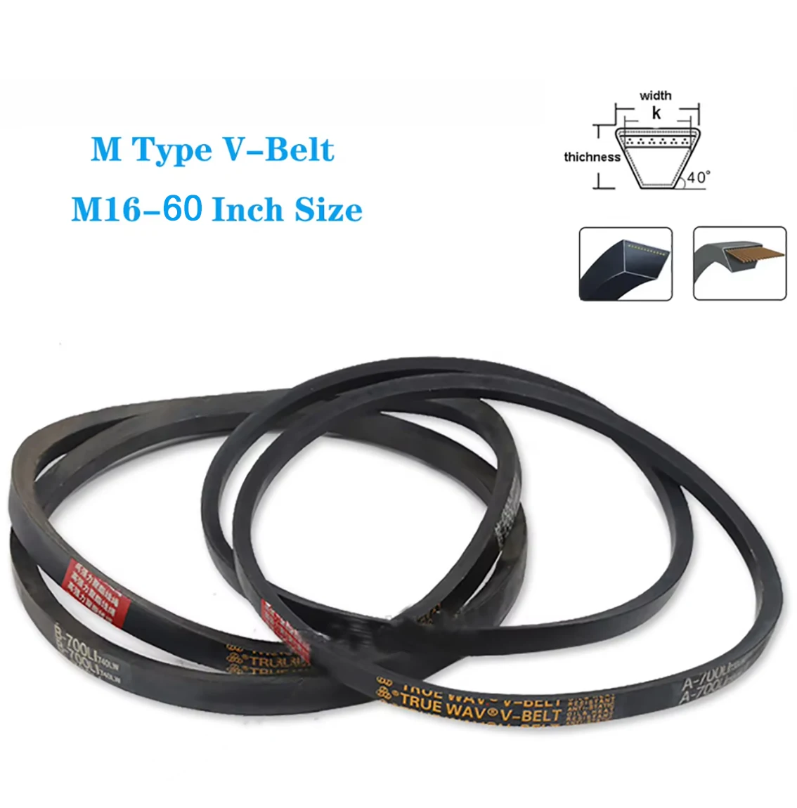 1Pcs M16 17 18 19 20 21 22 23 25-60 Inch M Type(O Type) V-Belt Industrial Agricultural Equipment Transmission Belt