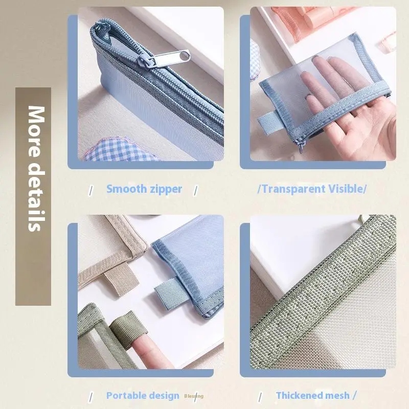 (HB05)1Pc Portable Mini Zipper Mesh Storage Bag Coin Purse Small Square Mesh Coin Purse Travel Storage Carry Pouch With Zippere