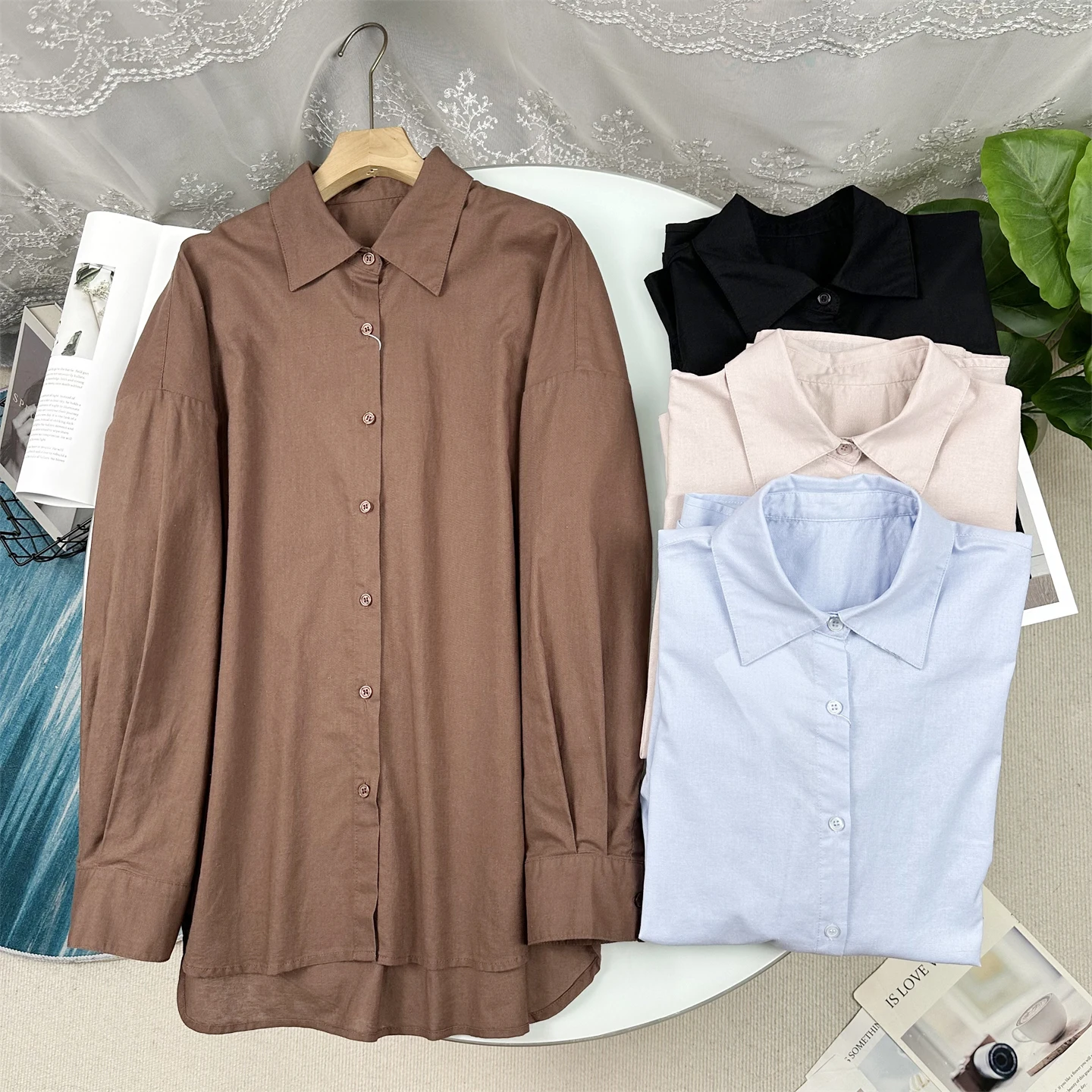 

High Quality Linen Shirt Long Sleeve Basic Comfortable Women's French Style Loose Fit Skin Friendly Breathable Spring Season