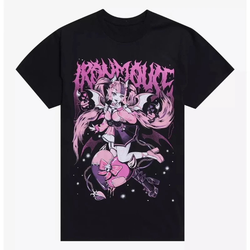 Ironmouse VShojo VTuber T‑shirt Gothic Anime Demon Girl Graphic Tee Harajuku Streetwear Unisex Short Sleeve Casual Cotton Tops
