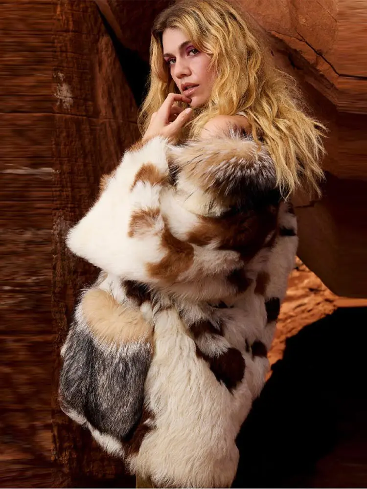 

Autumn Winter Fashion Faux Fur Multi-color Warm Coat Chic Cow Pattern Long Sleeved Collar Thick Jackets Women New Trendy Outwear