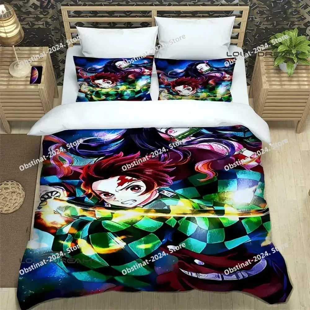 

Комплект постельного белья Demon Slayer с принтом, комплект постельного белья с наволочкой, пододеяльник, мягкий одинарный двойной королева, супер King Size, роскошный подарок