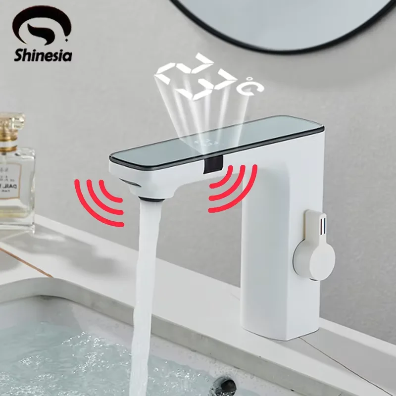 Grifos de Lavabo Shinesia con Sensor Táctil, Pantalla LED Digital de Temperatura, Agua Fría y Caliente, Grifo Inteligente para Lavabo