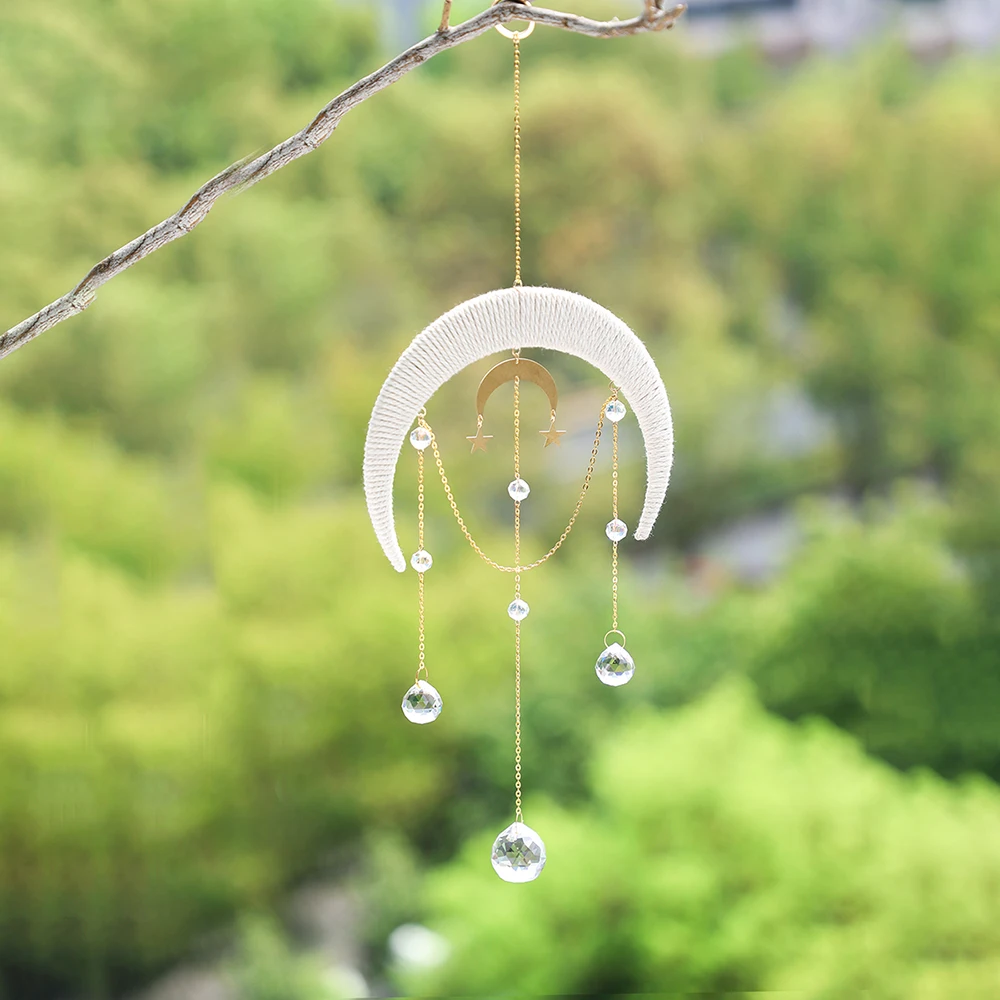 Moon Suncatcher Hanging Crystal Dream Catcher Macrame Ornament Prism Crystal Sun Catcher Rainbw Window Garden Home Decoration