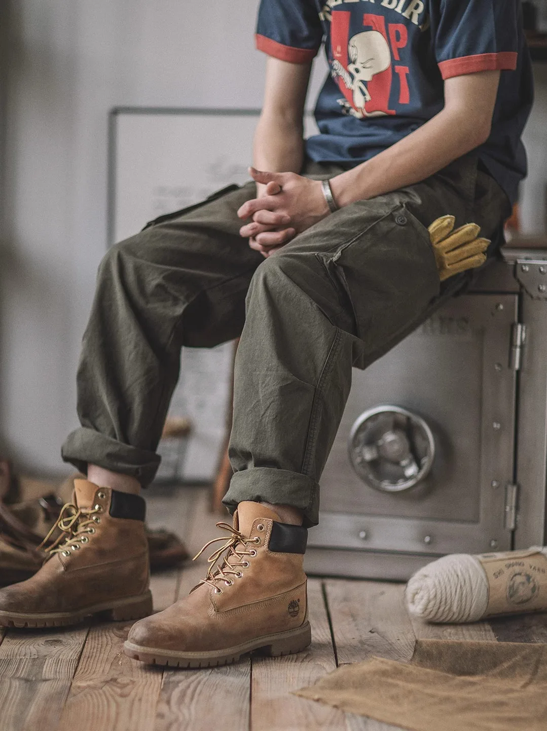 

Retro American Waed Loose Straight Leg Work Pants Men Casual Spring Autumn New Trend Brand Leisure Long Trousers