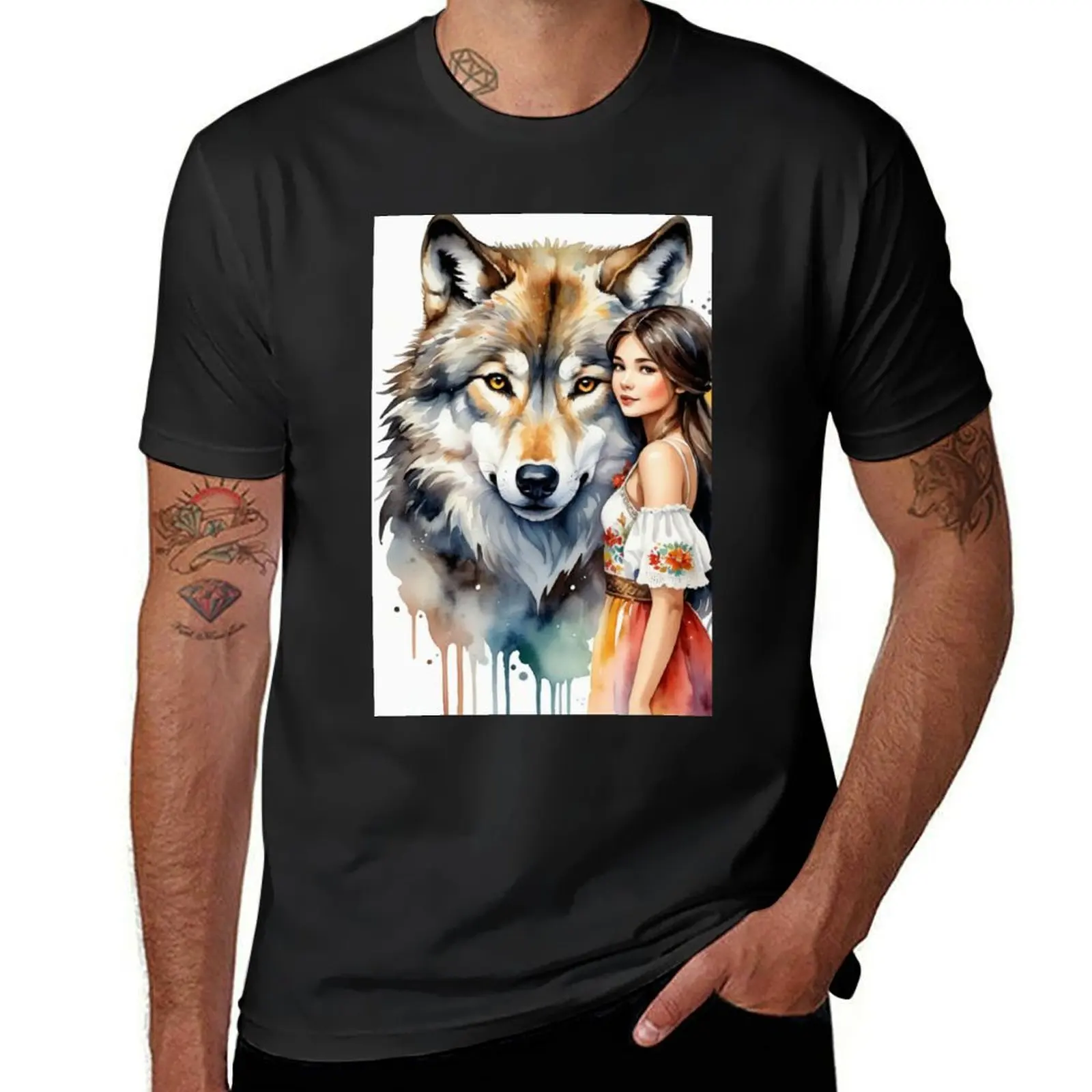 

a wolf with a girl T-Shirt blanks heavyweights shirts graphic tees Men's t-shirts