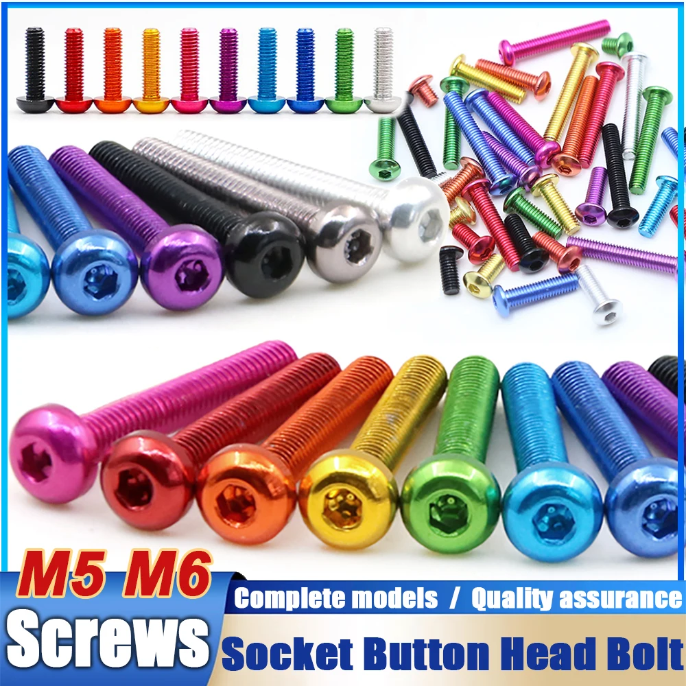 10pcs Allen Socket Screw M5 M6 Colourful Aluminum Alloy Hex Hexagon Socket Round Button Head Machine Screw Bolts