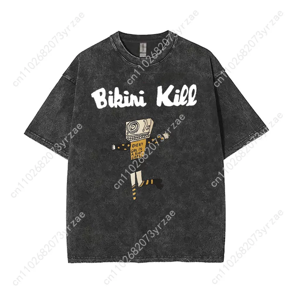 ビキニキルレトロウォッシュ Tシャツ男性女性高品質ヴィンテージ Tシャツ綿半袖ファッション Tシャツソフト通気性トップス