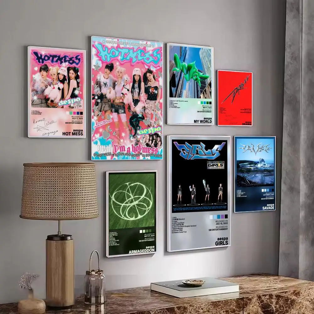 Pop Kpop Group Album A-AespaS Poster Decorative Wall Art Stickers Mural Photo Print for Home Living Room Hallway Decor