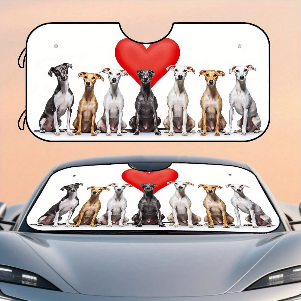 

1pc Italian Greyhound Love Heart Print Car Windshield Sun Shade - Foldable Sun Visor For Front Windshield, Polyester Material, I