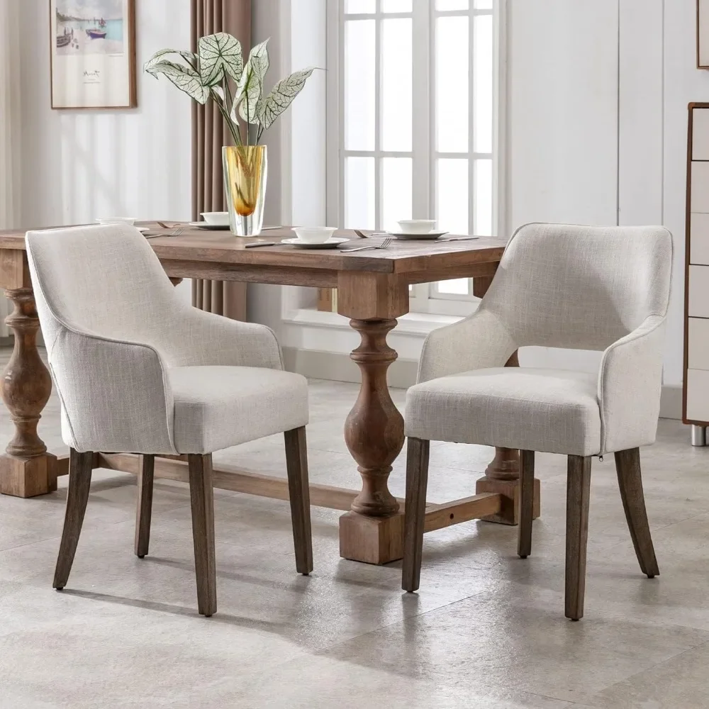 

Dining Chair, Set of 2, Upholstered Armrests with Wooden Legs, Comfort Back, for Dinings Room Living Room, Dining Room Chairs