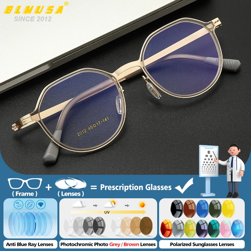 

BLMUSA Retro Lightweight Polygonal Anti Blue Light Prescription Glasses High Quality Men Progressive Business Optical Eyeglasses