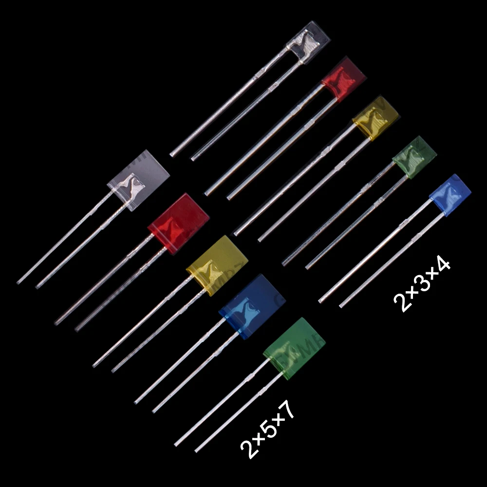 100PCS 2X3X4 2X5X7 Rectangular LED Indicator 2×3×4mm 2×5×7mm Multiple Colors for PCB DIY Electronics 