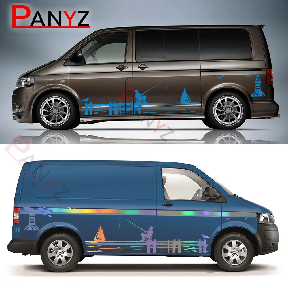 Car Stickers For Volkswagen VW Transporter Bus T4 T5 T6 Caravelle Multivan Lighthouse Fishing Graphics Vinyl Decals Accessories