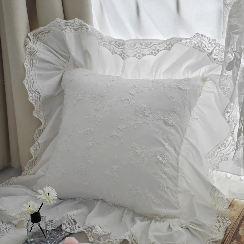 Cream Sweet Cushion Cover French Style Princess Pillow Cover All Match Bed Sofa Throw Cushion Covers Elegant Pillowcase