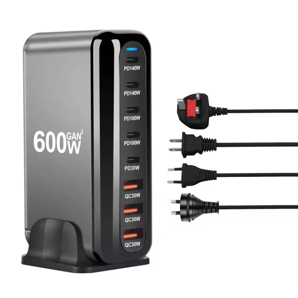 Hot 8-port 600W GaN Fast Charger USB Type C 5C3A PD Fast Charging Station PD3.1 Adapter for Phones and Tablets Dropshipping