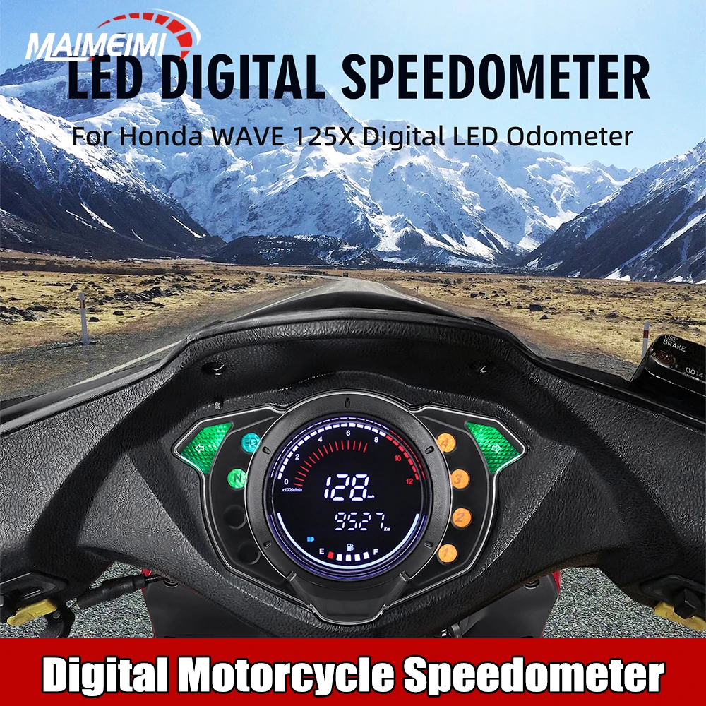 

Цифровой светодиодный мотоциклетный спидометр, одометр, инструмент, 12000 об/мин, тахометр, датчик уровня топлива, приборная панель для Honda WAVE125X