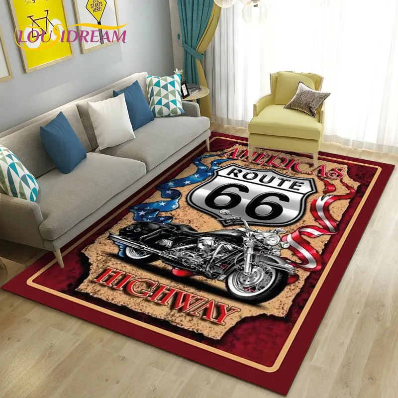 3D Retro Vintage Motorcycle Area Rug Large,Carpet Rug for Living Room Bedroom Sofa Decoration,Doormat Kitchen Non-slip Floor Mat