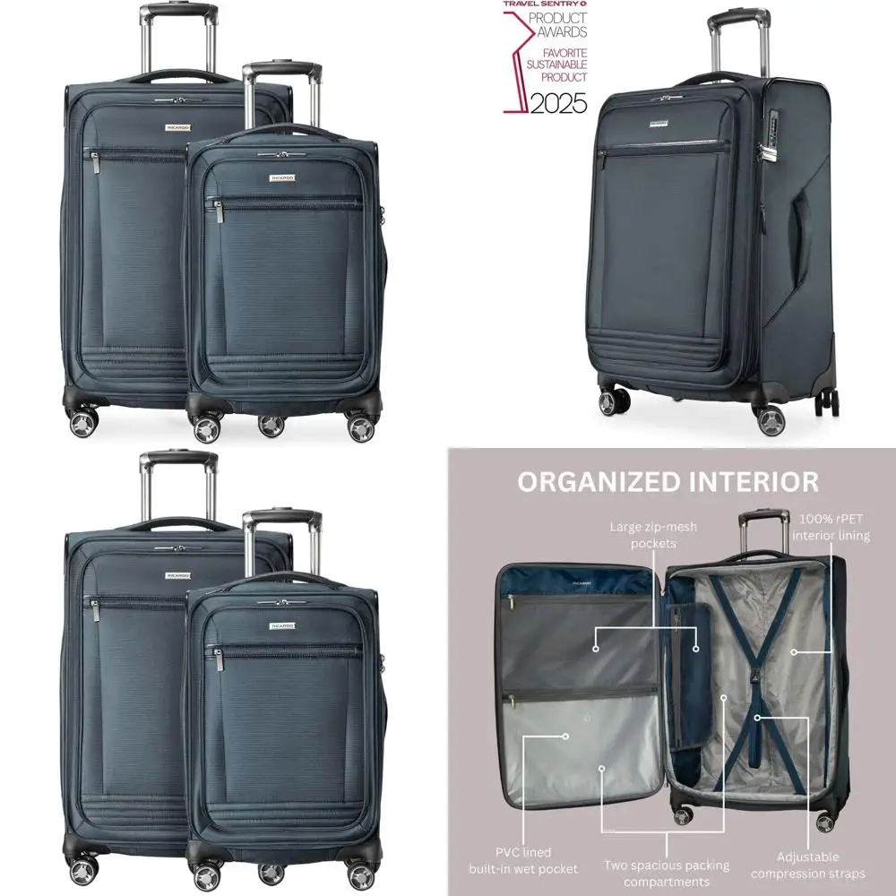 

Eco-Friendly Recycled PET Luggage Set, Lightweight, Expandable, Dual Spinner Wheels, Storm Blue, 20 & 24