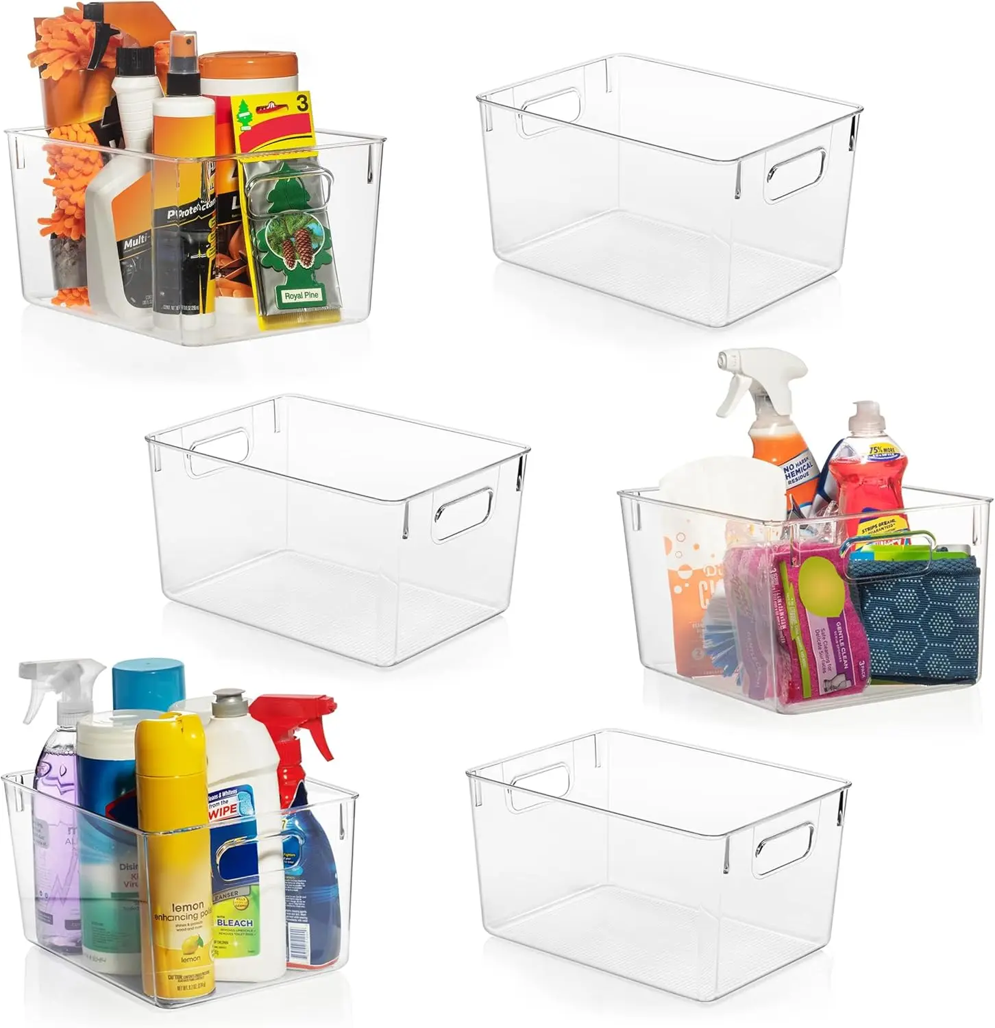 

Clear Plastic Storage Bins for Pantry Organization, Stackable Kitchen Containers with Handles, 11x8x6