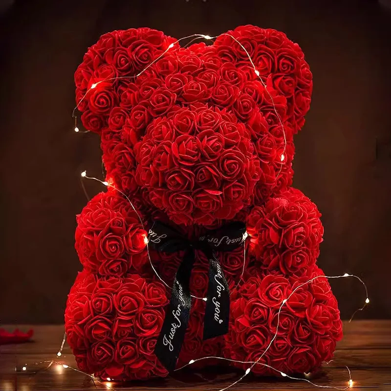 Valentines Day 25cm Artificial Teddy Rose Flower Bear with Box Romantic Gift Girlfriend Women Mother Birthday Wedding Party Deco