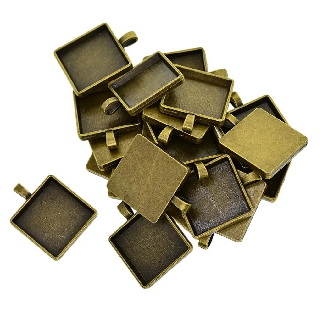 Alloy Blank Square Bezel Tray Pendant Cabochon Base Setting Vintage Bronze Finish for Jewelry Making DIY Craft Supplies for