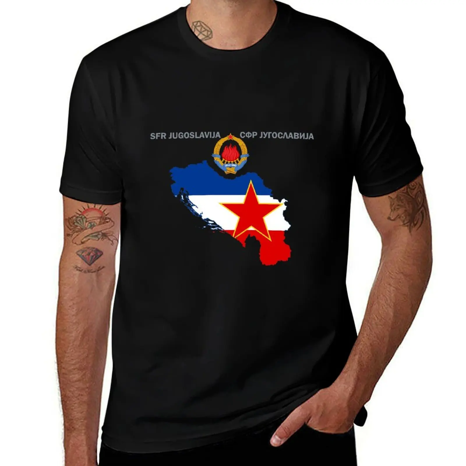 SFR Yugoslavia - Map - Emblem - Flag T-Shirt Stylish Print Short Sleeve Tee T-Shirt