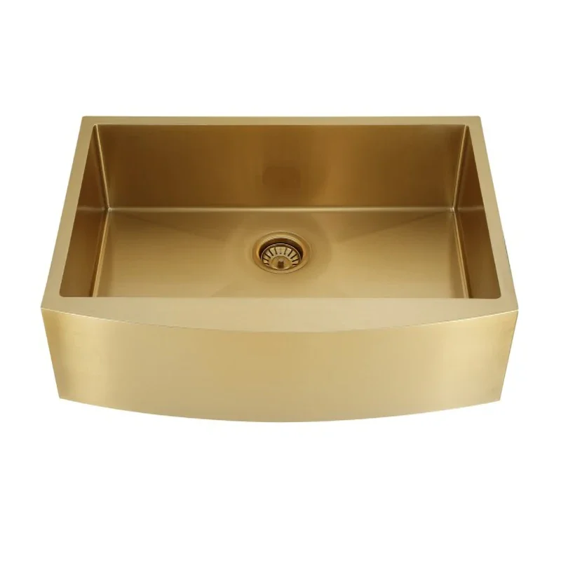 Single Bowl Nano Gold Apron Farmhouse Kitchen Sink Stainless Steel