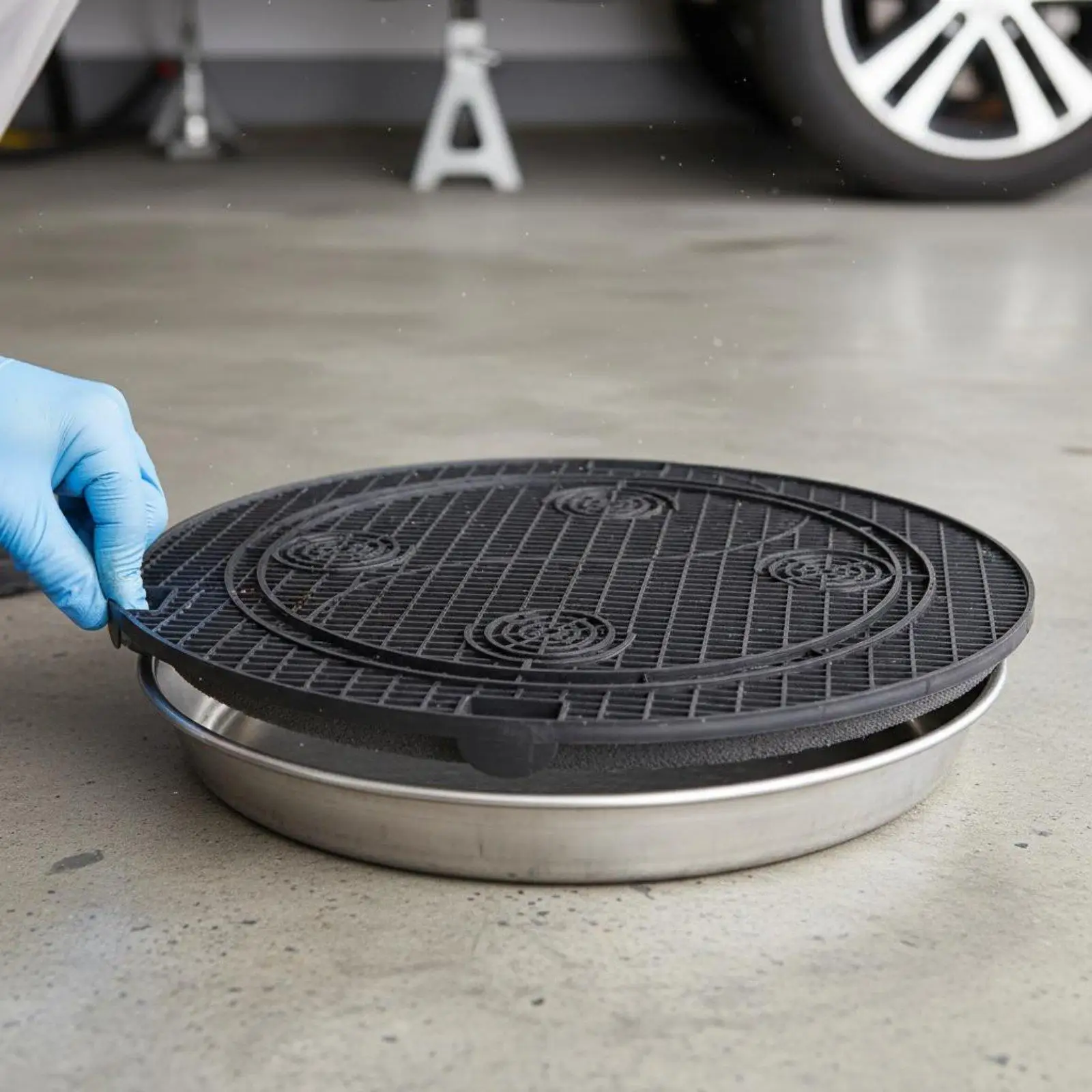 Oil Drain Pan Splash Containment Filter Tray Efficient Debris Catcher for Home Garage Car Maintenance