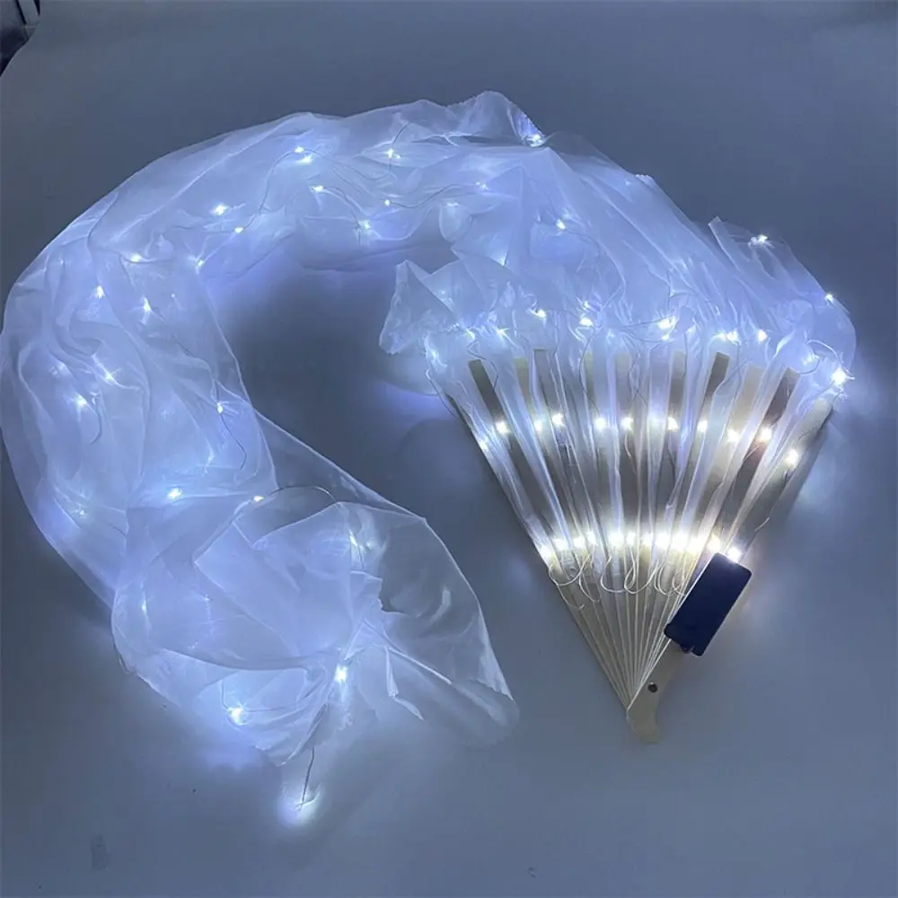 Gradient Color LED Classical Dance Fan Long Imitation Rayon Performence Props Belly Dancing Fan 1.5m Dancer Practice Silk Fans