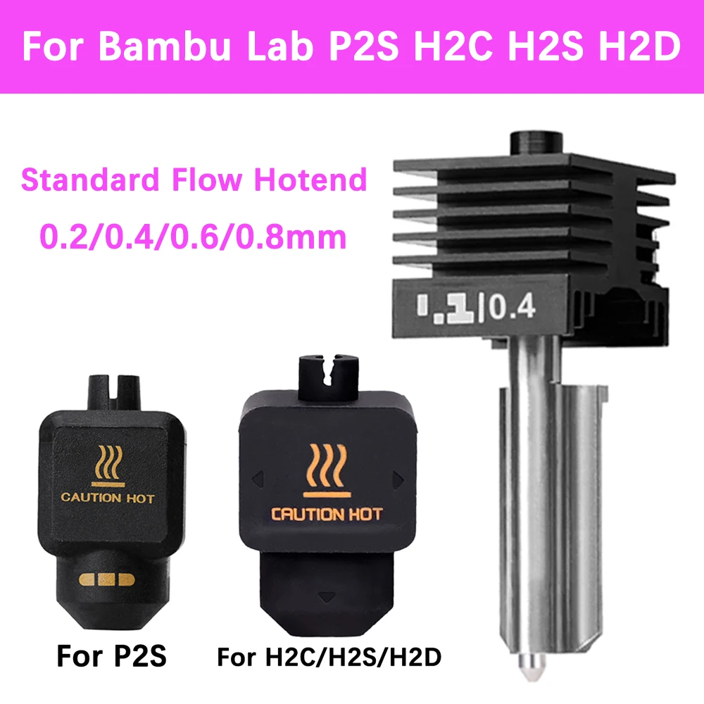 H2C Hotend For Bambu Lab H2S Non-detachable Nozzle Print Head 0.2/0.4/0.6/0.8 Hardened Steel Nozzle For Bamboo H2D/P2S/X2D