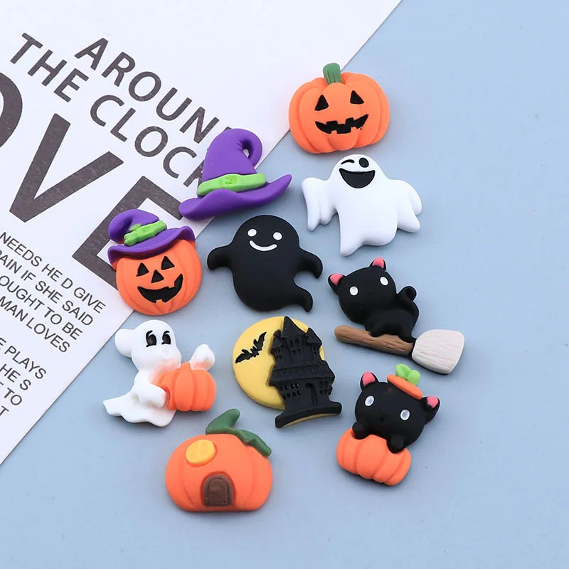 10pcs Cartoon Ghost Pumpkin Collection Flat Back Resin Halloween Party Decor DIY Scrapbooking Craft Decoration Accessories