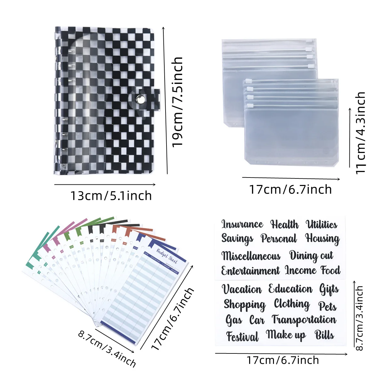 

New 6-ring A6 loose-leaf budget ledger PVC transparent cover, including zipper bag, budget table, sticker,for Home Office School