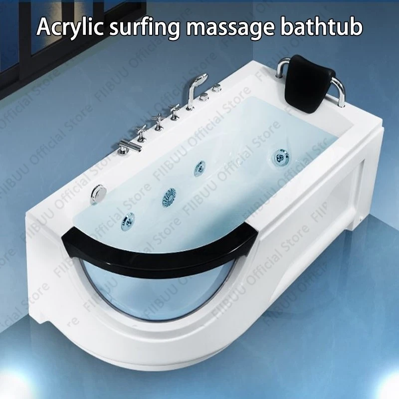 Acrylic Bathtub With Curved Single-sided Skirt, Multifunctional Deepened Bathtub For Apartments And Household,2 in 1 Massage Tub